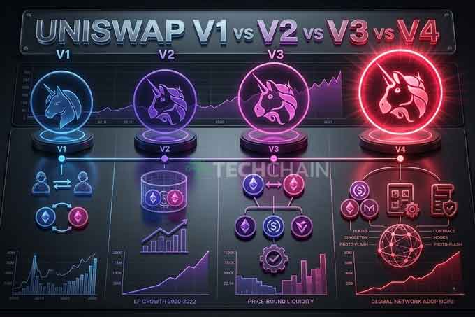 Apa Itu Uniswap? Cara Kerja, Versi, dan Panduan Swap Token 4 Perubahan Uniswap V1 vs V2 vs V3 vs V4